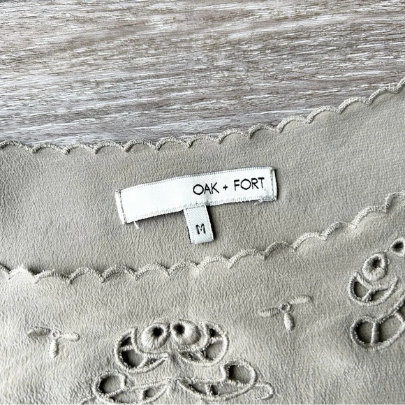 Oak Fort Taupe Pure Silk Laser Cutout Long Sleeve Shift Dress - Picture 6 of 14